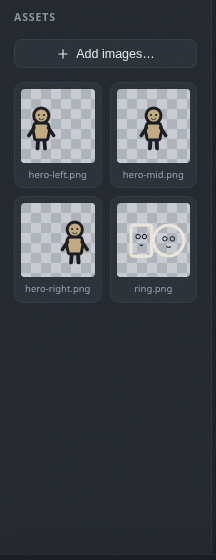 The assets panel with images in a grid