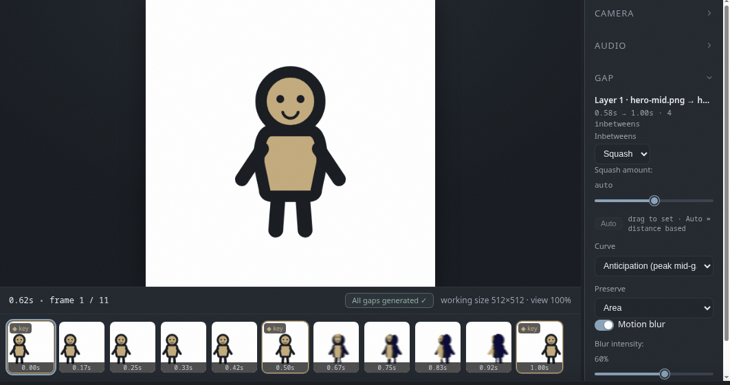 A gap with motion blur on and its intensity slider in the right panel