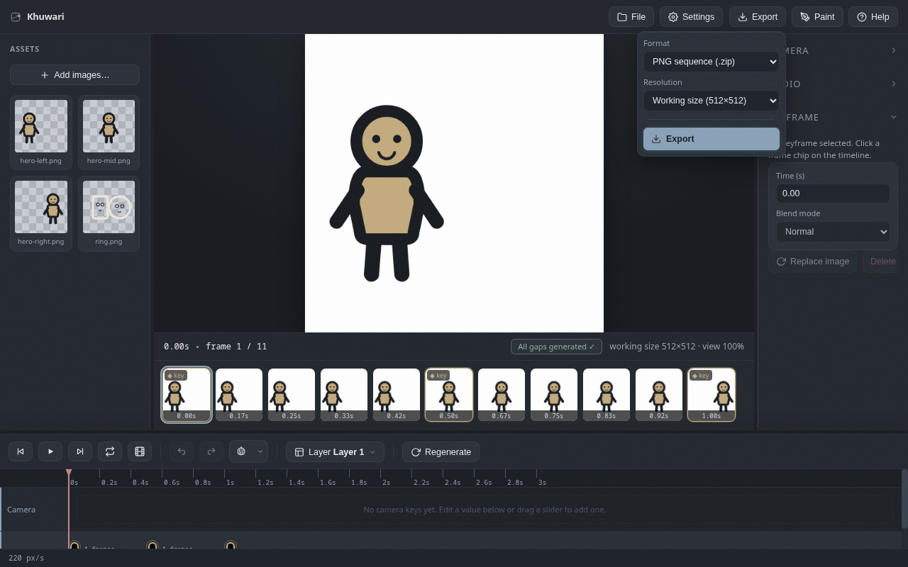 The export menu with the format and resolution dropdowns